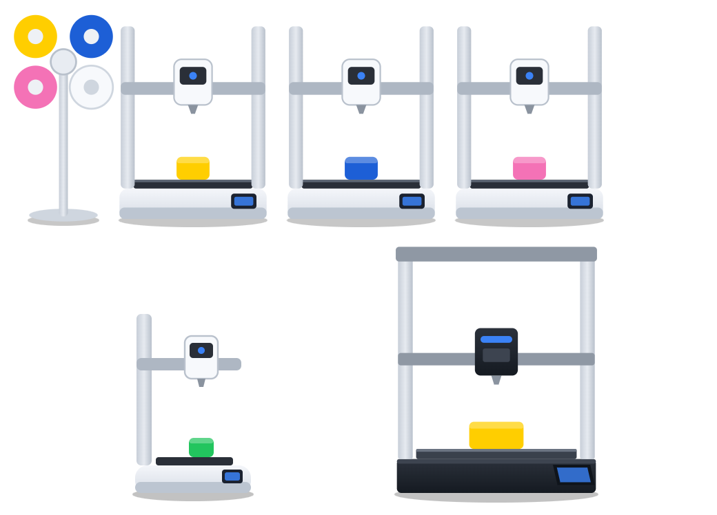 Taller de ThreePrinty: tres Bambu Lab A1, una A1 mini y una Creality Ender-3 V3 Plus