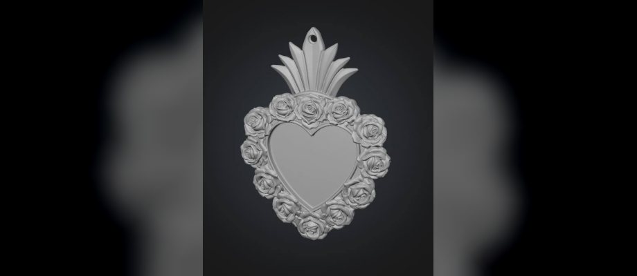 Modelo 3D de un dije de corazón con rosas, diseñado por ThreePrinty